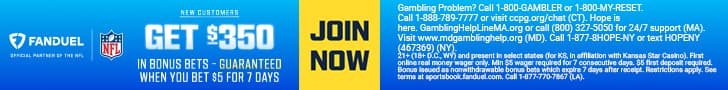 FanDuel Sportsbook — Get $350 in Bonus Bets — bet $5 for 7 days. New customers only · 21+ · T&Cs apply.