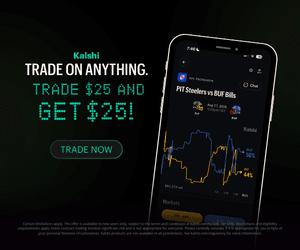 Kalshi — trade $25 and get $25. Code BOOKISH. 18+.